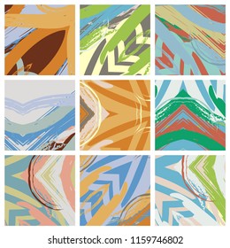 Abstract collage asymmetric pattern. Digital freehand art, grunge texture. Vector patchwork quilt background. Decorative elements, brush strokes ornament for flyer, poster, cover, textile fabric print
