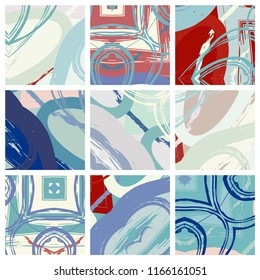 Abstract collage asymmetric pattern. Digital freehand art, grunge texture. Vector patchwork quilt background. Decorative elements, brush strokes ornament for flyer, poster, cover, textile fabric print