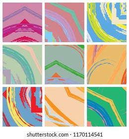 Abstract collage asymmetric pattern. Digital freehand art, grunge texture. Vector patchwork quilt background. Decorative elements, brush strokes ornament for flyer, poster, cover, textile fabric print