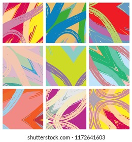 Abstract collage asymmetric pattern. Digital freehand art, grunge texture. Vector patchwork quilt background. Decorative elements, brush strokes ornament for flyer, poster, cover, textile fabric print
