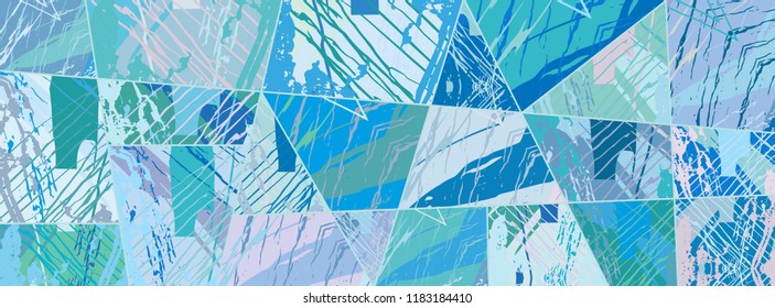 Abstract collage asymmetric pattern. Digital freehand art, grunge texture. Vector patchwork quilt background. Decorative elements, brush strokes ornament for flyer, poster, cover, textile fabric print