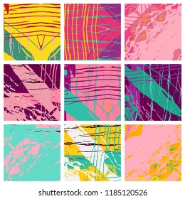 Abstract collage asymmetric pattern. Digital freehand art, grunge texture. Vector patchwork quilt background. Decorative elements, brush strokes ornament for flyer, poster, cover, textile fabric print
