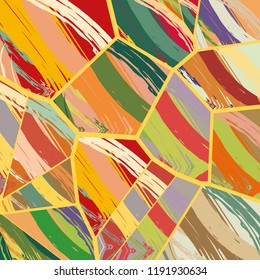 Abstract collage asymmetric pattern. Digital freehand art, grunge texture. Vector patchwork quilt background. Decorative elements, brush strokes ornament for flyer, poster, cover, textile fabric print