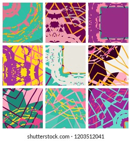 Abstract collage asymmetric pattern. Digital freehand art, grunge texture. Vector patchwork quilt background. Decorative elements, brush strokes ornament for flyer, poster, cover, textile fabric print