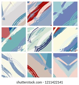 Abstract collage asymmetric pattern. Digital freehand art, grunge texture. Vector patchwork quilt background. Decorative elements, brush strokes ornament for flyer, poster, cover, textile fabric print
