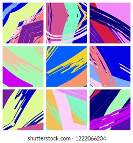 Abstract collage asymmetric pattern. Digital freehand art, grunge texture. Vector patchwork quilt background. Decorative elements, brush strokes ornament for flyer, poster, cover, textile fabric print
