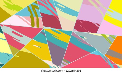 Abstract collage asymmetric pattern. Digital freehand art, grunge texture. Vector patchwork quilt background. Decorative elements, brush strokes ornament for flyer, poster, cover, textile fabric print