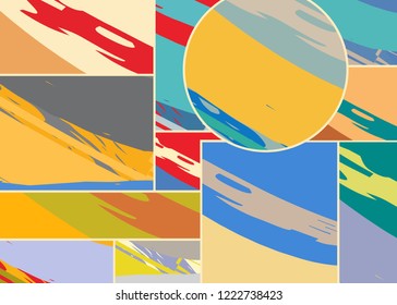 Abstract collage asymmetric pattern. Digital freehand art, grunge texture. Vector patchwork quilt background. Decorative elements, brush strokes ornament for flyer, poster, cover, textile fabric print
