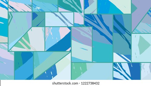 Patrón asimétrico abstracto del colaje. Arte de mano libre digital, textura gruesa. Fondo del tejido de mosaico de mosaico de trabajo de vectores. Elementos decorativos, trazos de pincel adornados para volante, afiche, tapa, tela textil