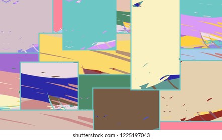 Abstract collage asymmetric pattern. Digital freehand art, grunge texture. Vector patchwork quilt background. Decorative elements, brush strokes ornament for flyer, poster, cover, textile fabric print