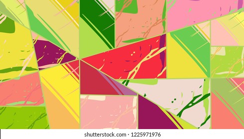Abstract collage asymmetric pattern. Digital freehand art, grunge texture. Vector patchwork quilt background. Decorative elements, brush strokes ornament for flyer, poster, cover, textile fabric print