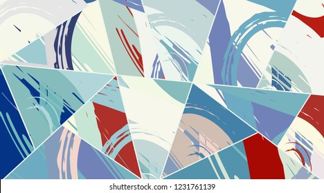 Abstract collage asymmetric pattern. Digital freehand art, grunge texture. Vector patchwork quilt background. Decorative elements, brush strokes ornament for flyer, poster, cover, textile fabric print