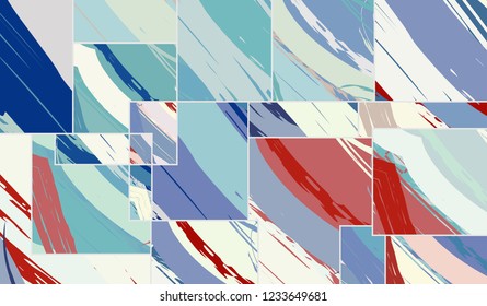 Abstract collage asymmetric pattern. Digital freehand art, grunge texture. Vector patchwork quilt background. Decorative elements, brush strokes ornament for flyer, poster, cover, textile fabric print