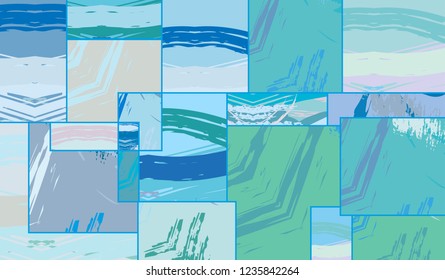 Abstract collage asymmetric pattern. Digital freehand art, grunge texture. Vector patchwork quilt background. Decorative elements, brush strokes ornament for flyer, poster, cover, textile fabric print