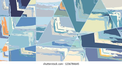 Abstract collage asymmetric pattern. Digital freehand art, grunge texture. Vector patchwork quilt background. Decorative elements, brush strokes ornament for flyer, poster, cover, textile fabric print