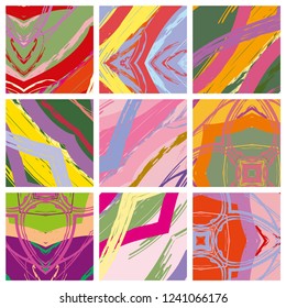 Abstract collage asymmetric pattern. Digital freehand art, grunge texture. Vector patchwork quilt background. Decorative elements, brush strokes ornament for flyer, poster, cover, textile fabric print