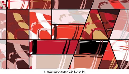 Abstract collage asymmetric pattern. Digital freehand art, grunge texture. Vector patchwork quilt background. Decorative elements, brush strokes ornament for flyer, poster, cover, textile fabric print