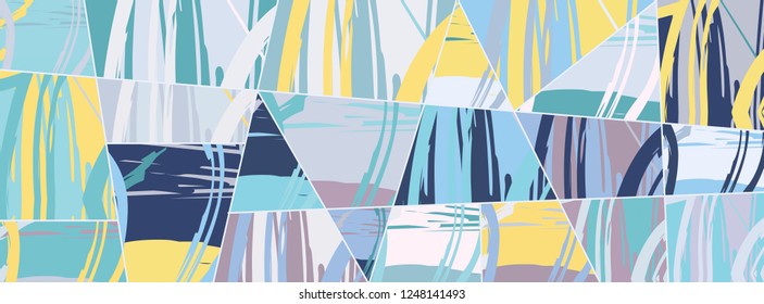 Abstract collage asymmetric pattern. Digital freehand art, grunge texture. Vector patchwork quilt background. Decorative elements, brush strokes ornament for flyer, poster, cover, textile fabric print
