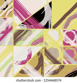 Abstract collage asymmetric pattern. Digital freehand art, grunge texture. Vector patchwork quilt background. Decorative elements, brush strokes ornament for flyer, poster, cover, textile fabric print