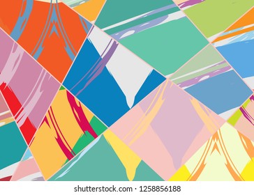 Abstract collage asymmetric pattern. Digital freehand art, grunge texture. Vector patchwork quilt background. Decorative elements, brush strokes ornament for flyer, poster, cover, textile fabric print