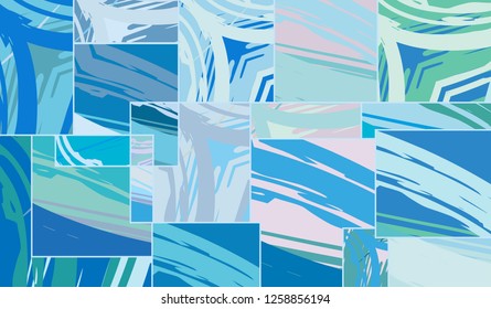 Abstract collage asymmetric pattern. Digital freehand art, grunge texture. Vector patchwork quilt background. Decorative elements, brush strokes ornament for flyer, poster, cover, textile fabric print
