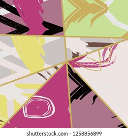 Abstract collage asymmetric pattern. Digital freehand art, grunge texture. Vector patchwork quilt background. Decorative elements, brush strokes ornament for flyer, poster, cover, textile fabric print