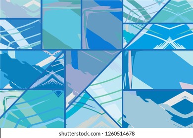 Abstract collage asymmetric pattern. Digital freehand art, grunge texture. Vector patchwork quilt background. Decorative elements, brush strokes ornament for flyer, poster, cover, textile fabric print