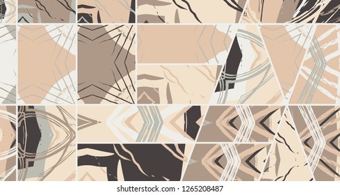 Abstract collage asymmetric pattern. Digital freehand art, grunge texture. Vector patchwork quilt background. Decorative elements, brush strokes ornament for flyer, poster, cover, textile fabric print