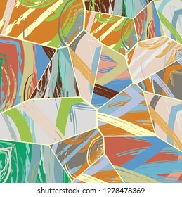 Abstract collage asymmetric pattern. Digital freehand art, grunge texture. Vector patchwork quilt background. Decorative elements, brush strokes ornament for flyer, poster, cover, textile fabric print