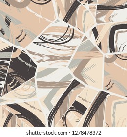 Abstract collage asymmetric pattern. Digital freehand art, grunge texture. Vector patchwork quilt background. Decorative elements, brush strokes ornament for flyer, poster, cover, textile fabric print