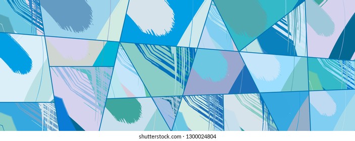 Abstract collage asymmetric pattern. Digital freehand art, grunge texture. Vector patchwork quilt background. Decorative elements, brush strokes ornament for flyer, poster, cover, textile fabric print