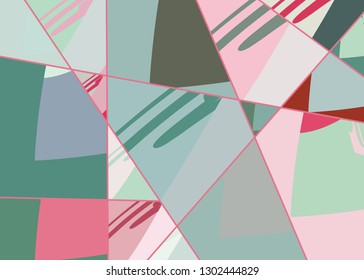 Abstract collage asymmetric pattern. Digital freehand art, grunge texture. Vector patchwork quilt background. Decorative elements, brush strokes ornament for flyer, poster, cover, textile fabric print