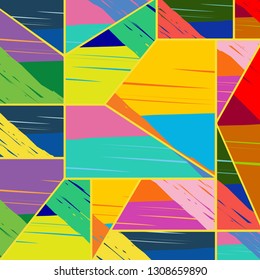 Abstract collage asymmetric pattern. Digital freehand art, grunge texture. Vector patchwork quilt background. Decorative elements, brush strokes ornament for flyer, poster, cover, textile fabric print