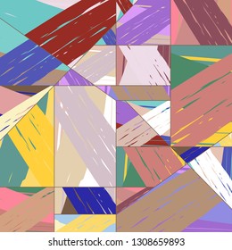 Abstract collage asymmetric pattern. Digital freehand art, grunge texture. Vector patchwork quilt background. Decorative elements, brush strokes ornament for flyer, poster, cover, textile fabric print
