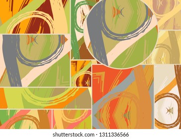 Abstract collage asymmetric pattern. Digital freehand art, grunge texture. Vector patchwork quilt background. Decorative elements, brush strokes ornament for flyer, poster, cover, textile fabric print