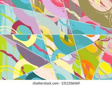 Abstract collage asymmetric pattern. Digital freehand art, grunge texture. Vector patchwork quilt background. Decorative elements, brush strokes ornament for flyer, poster, cover, textile fabric print