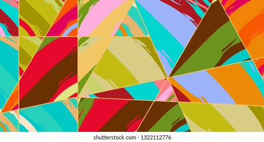 Abstract collage asymmetric pattern. Digital freehand art, grunge texture. Vector patchwork quilt background. Decorative elements, brush strokes ornament for flyer, poster, cover, textile fabric print