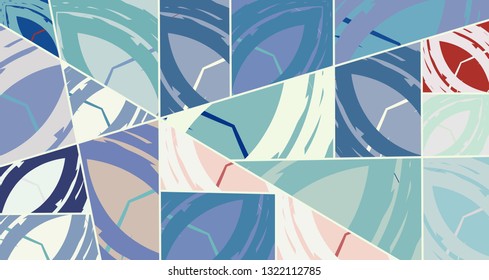 Abstract collage asymmetric pattern. Digital freehand art, grunge texture. Vector patchwork quilt background. Decorative elements, brush strokes ornament for flyer, poster, cover, textile fabric print