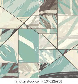 Abstract collage asymmetric pattern. Digital freehand art, grunge texture. Vector patchwork quilt background. Decorative elements, brush strokes ornament for flyer, poster, cover, textile fabric print