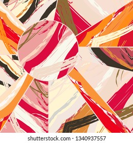 Abstract collage asymmetric pattern. Digital freehand art, grunge texture. Vector patchwork quilt background. Decorative elements, brush strokes ornament for flyer, poster, cover, textile fabric print
