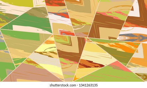 Abstract collage asymmetric pattern. Digital freehand art, grunge texture. Vector patchwork quilt background. Decorative elements, brush strokes ornament for flyer, poster, cover, textile fabric print