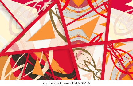 Abstract collage asymmetric pattern. Digital freehand art, grunge texture. Vector patchwork quilt background. Decorative elements, brush strokes ornament for flyer, poster, cover, textile fabric print