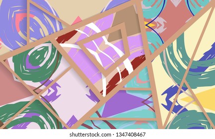 Abstract collage asymmetric pattern. Digital freehand art, grunge texture. Vector patchwork quilt background. Decorative elements, brush strokes ornament for flyer, poster, cover, textile fabric print