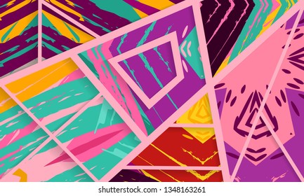 Abstract collage asymmetric pattern. Digital freehand art, grunge texture. Vector patchwork quilt background. Decorative elements, brush strokes ornament for flyer, poster, cover, textile fabric print