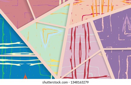 Abstract collage asymmetric pattern. Digital freehand art, grunge texture. Vector patchwork quilt background. Decorative elements, brush strokes ornament for flyer, poster, cover, textile fabric print