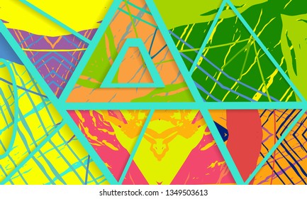 Abstract collage asymmetric pattern. Digital freehand art, grunge texture. Vector patchwork quilt background. Decorative elements, brush strokes ornament for flyer, poster, cover, textile fabric print