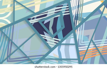 Abstract collage asymmetric pattern. Digital freehand art, grunge texture. Vector patchwork quilt background. Decorative elements, brush strokes ornament for flyer, poster, cover, textile fabric print