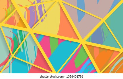 Abstract collage asymmetric pattern. Digital freehand art, grunge texture. Vector patchwork quilt background. Decorative elements, brush strokes ornament for flyer, poster, cover, textile fabric print