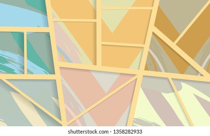 Abstract collage asymmetric pattern. Digital freehand art, grunge texture. Vector patchwork quilt background. Decorative elements, brush strokes ornament for flyer, poster, cover, textile fabric print