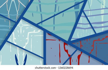 Abstract collage asymmetric pattern. Digital freehand art, grunge texture. Vector patchwork quilt background. Decorative elements, brush strokes ornament for flyer, poster, cover, textile fabric print